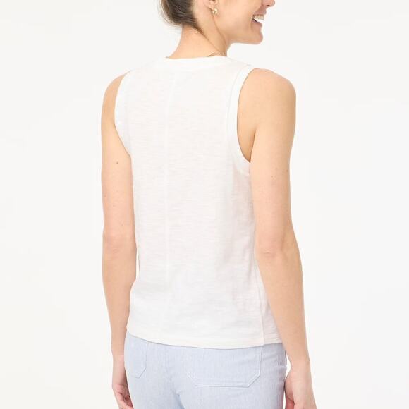 J. Crew Girlfriend Tank Top Sleeveless Crew Neck 100% Cotton White NWT Medium - Picture 2 of 10
